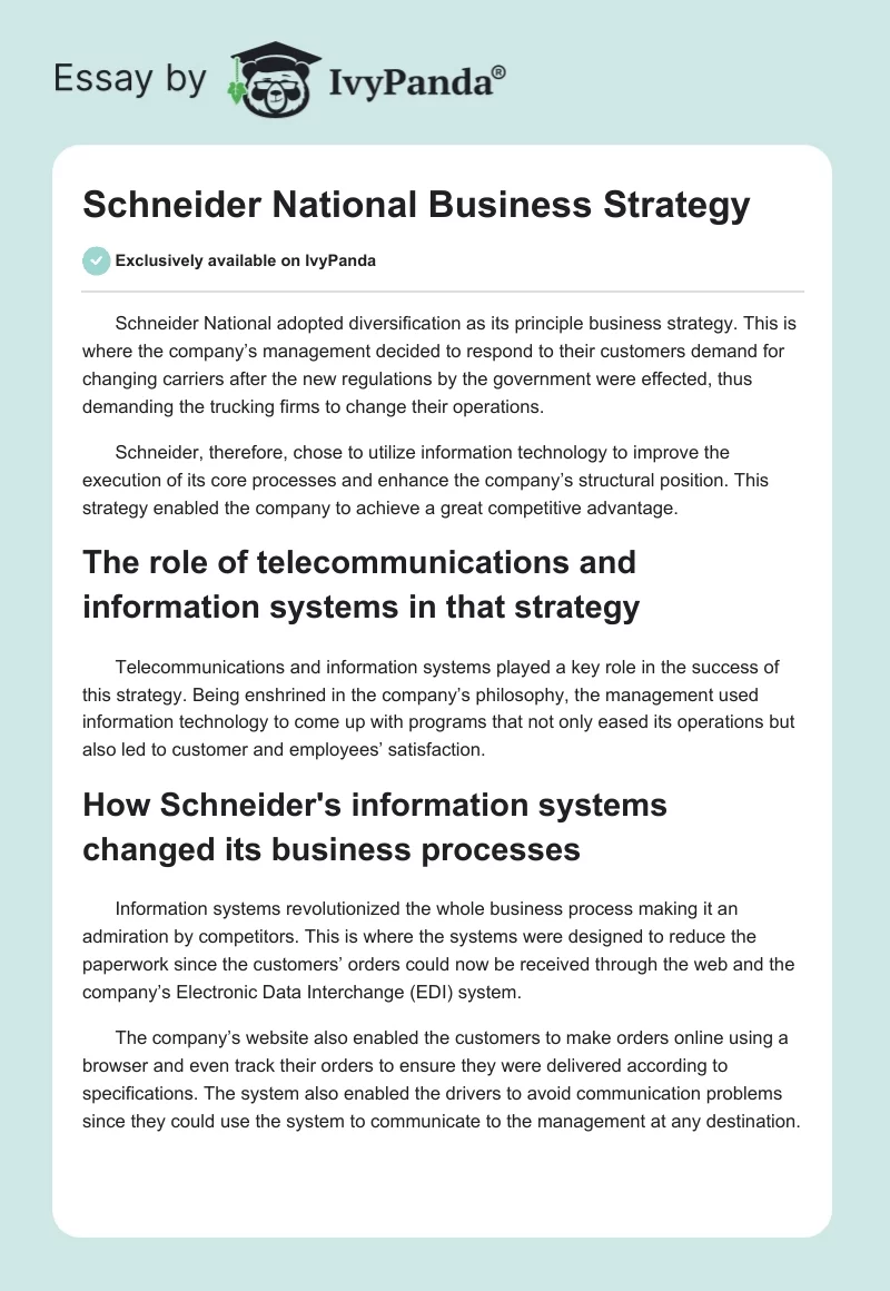 Schneider National Business Strategy. Page 1