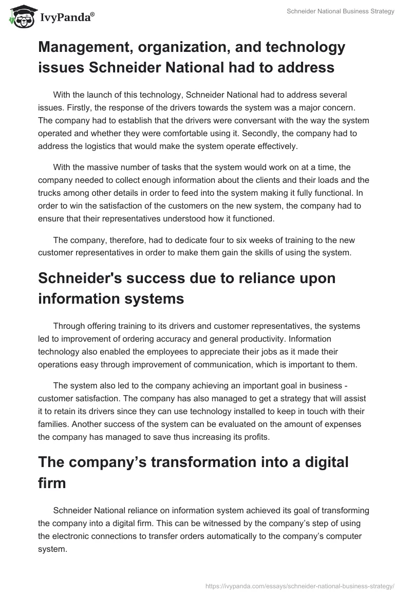 Schneider National Business Strategy. Page 2