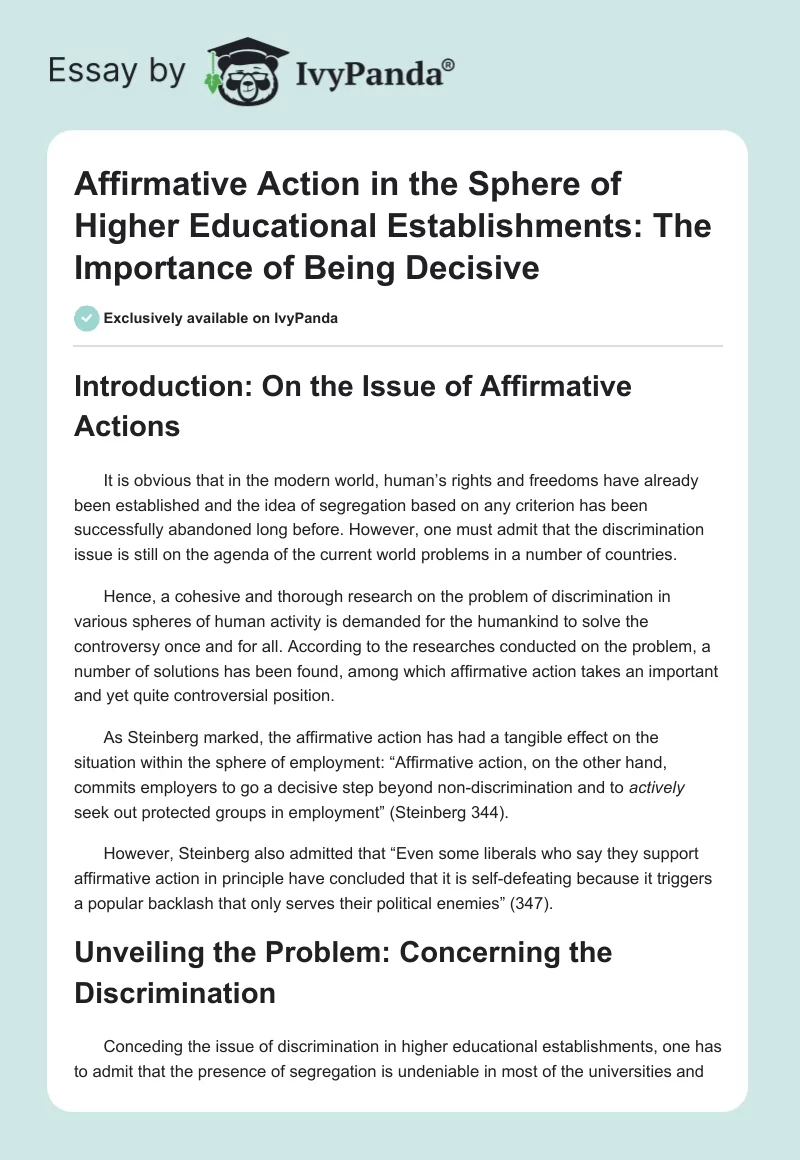 Affirmative Action in the Sphere of Higher Educational Establishments: The Importance of Being Decisive. Page 1