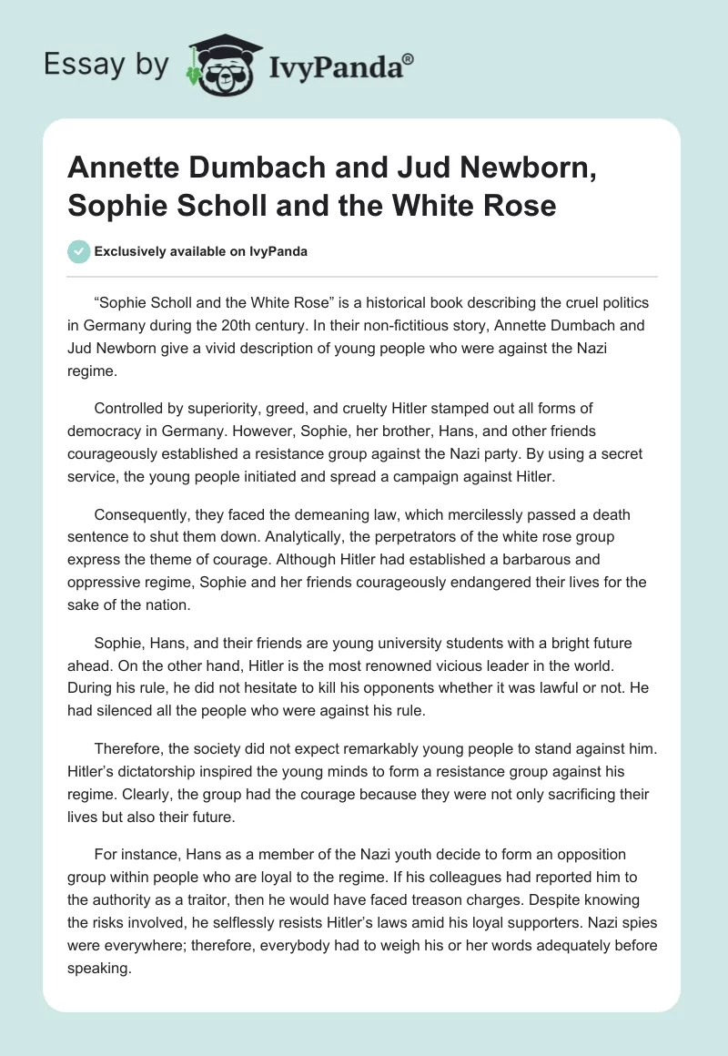 Annette Dumbach and Jud Newborn, Sophie Scholl and the White Rose. Page 1