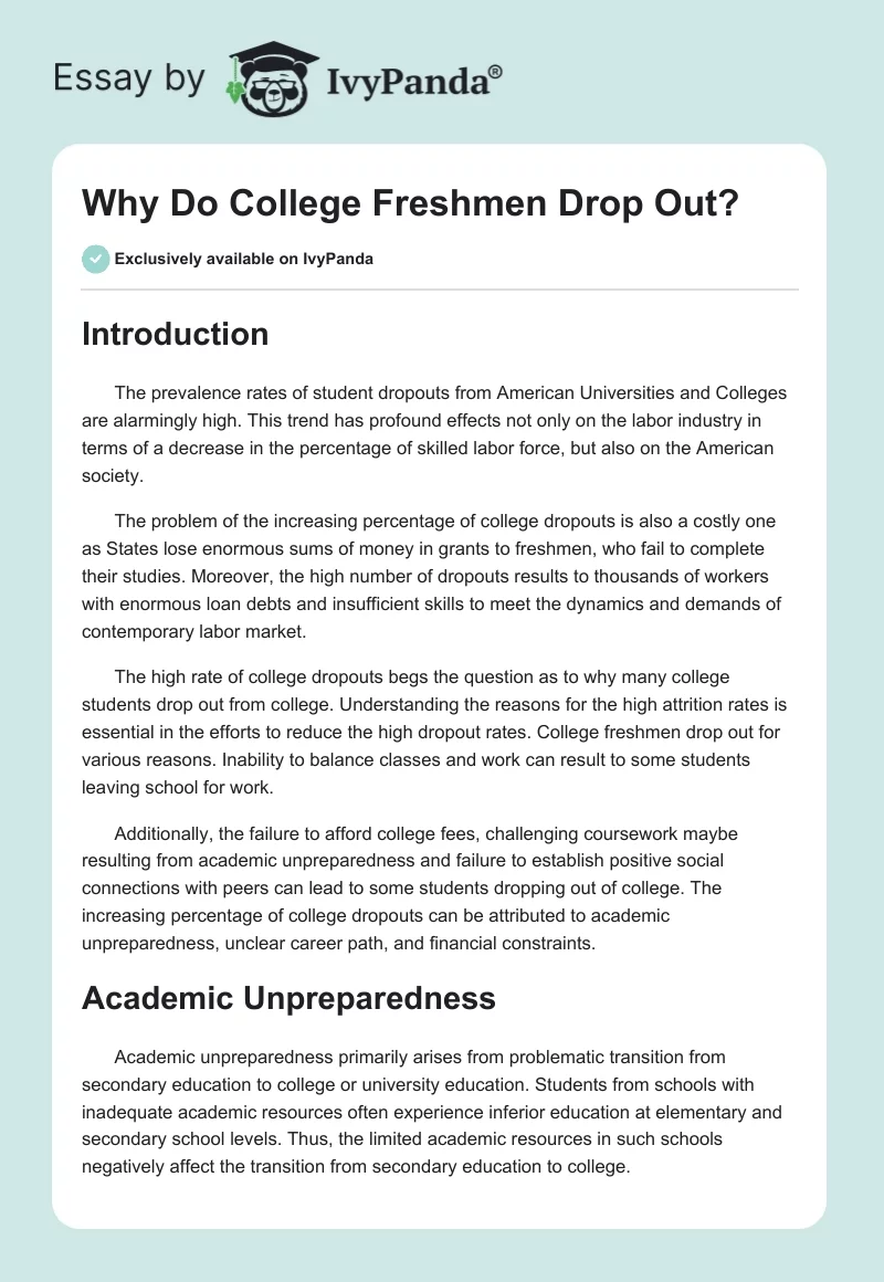 Why Do College Freshmen Drop Out?. Page 1