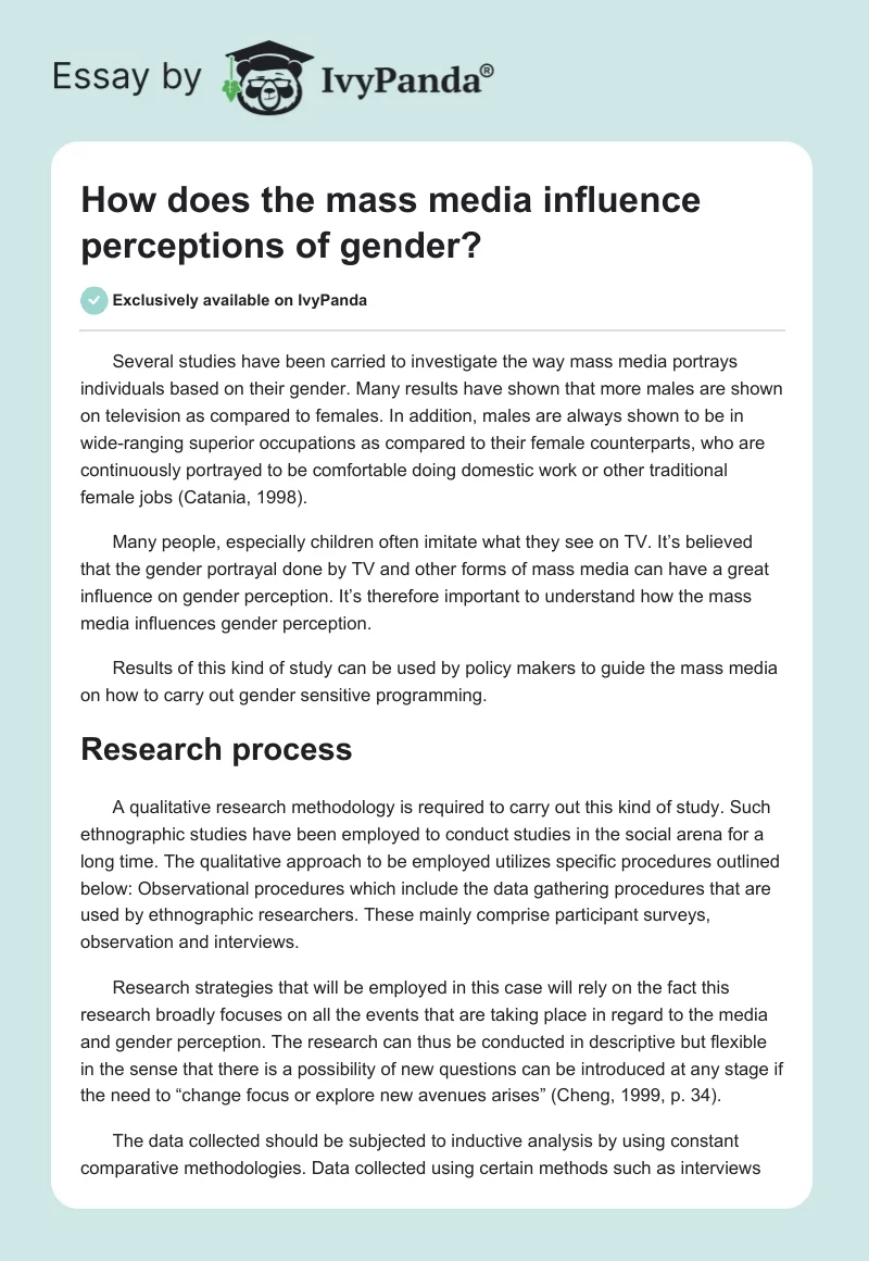 How does the mass media influence perceptions of gender?. Page 1