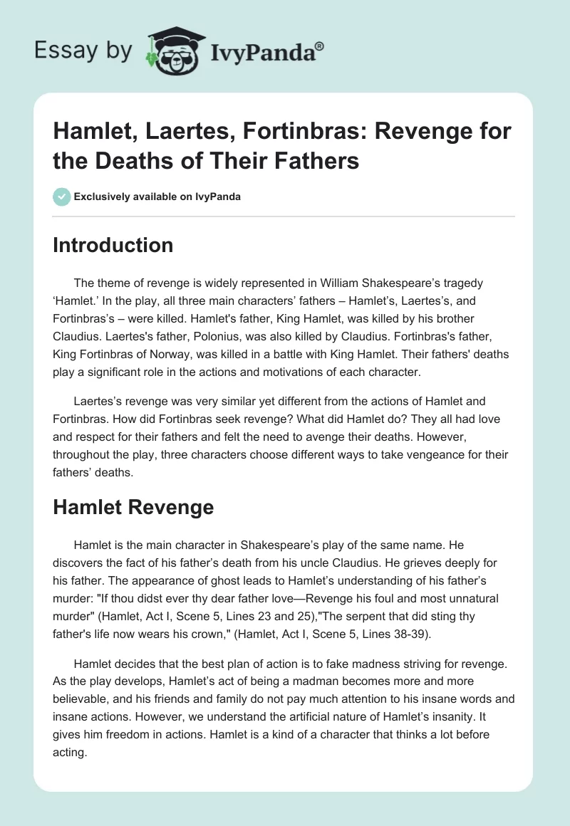 Hamlet, Laertes, Fortinbras: Revenge for the Deaths of Their Fathers. Page 1