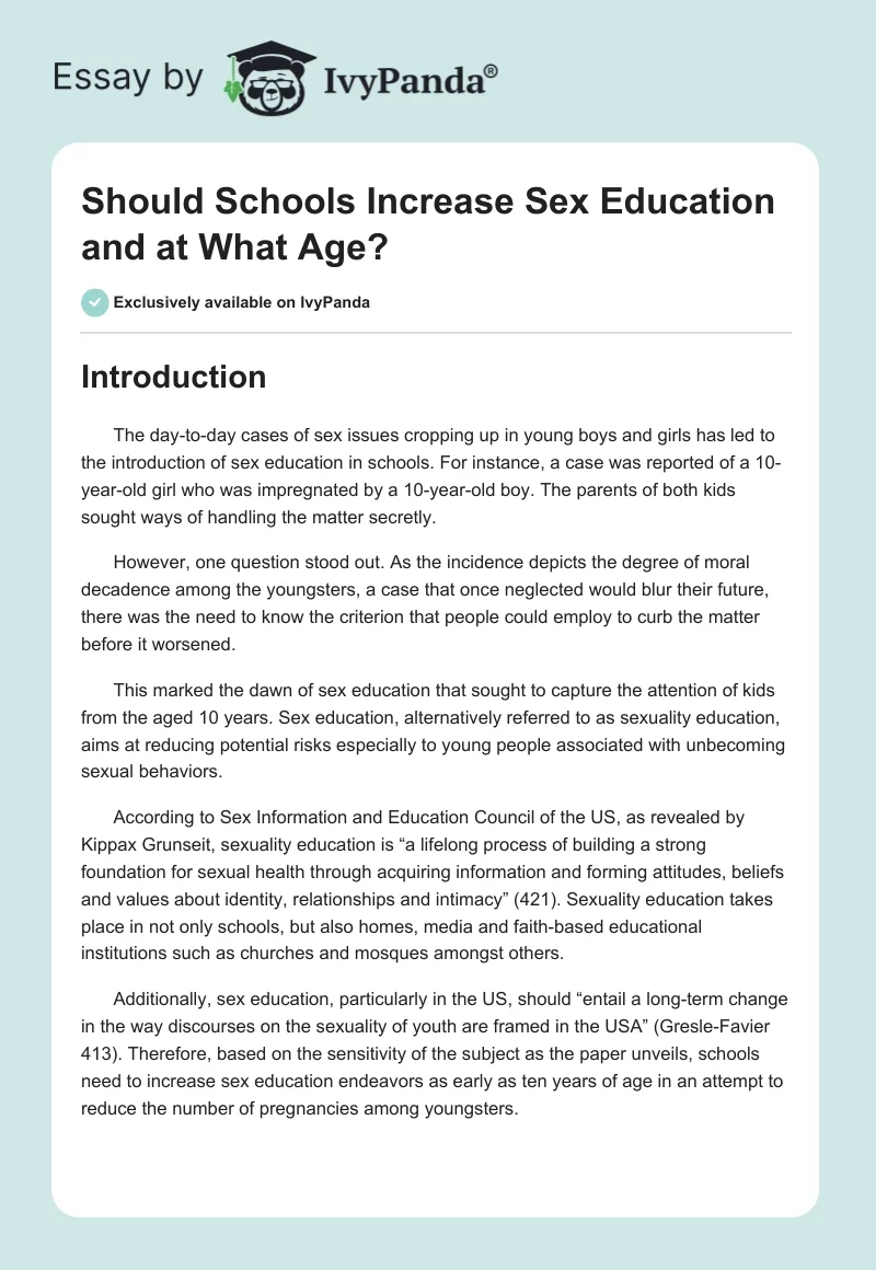 Should Schools Increase Sex Education and at What Age?. Page 1