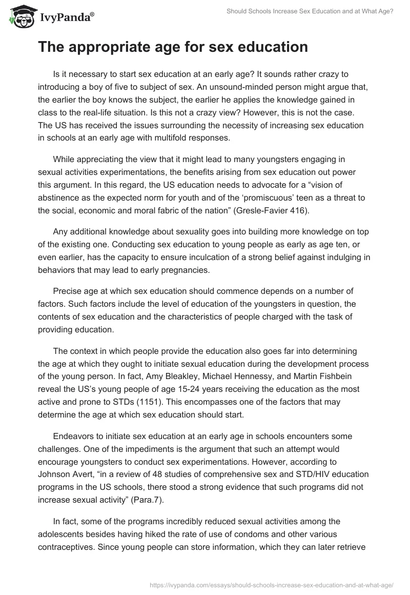 Should Schools Increase Sex Education and at What Age?. Page 2