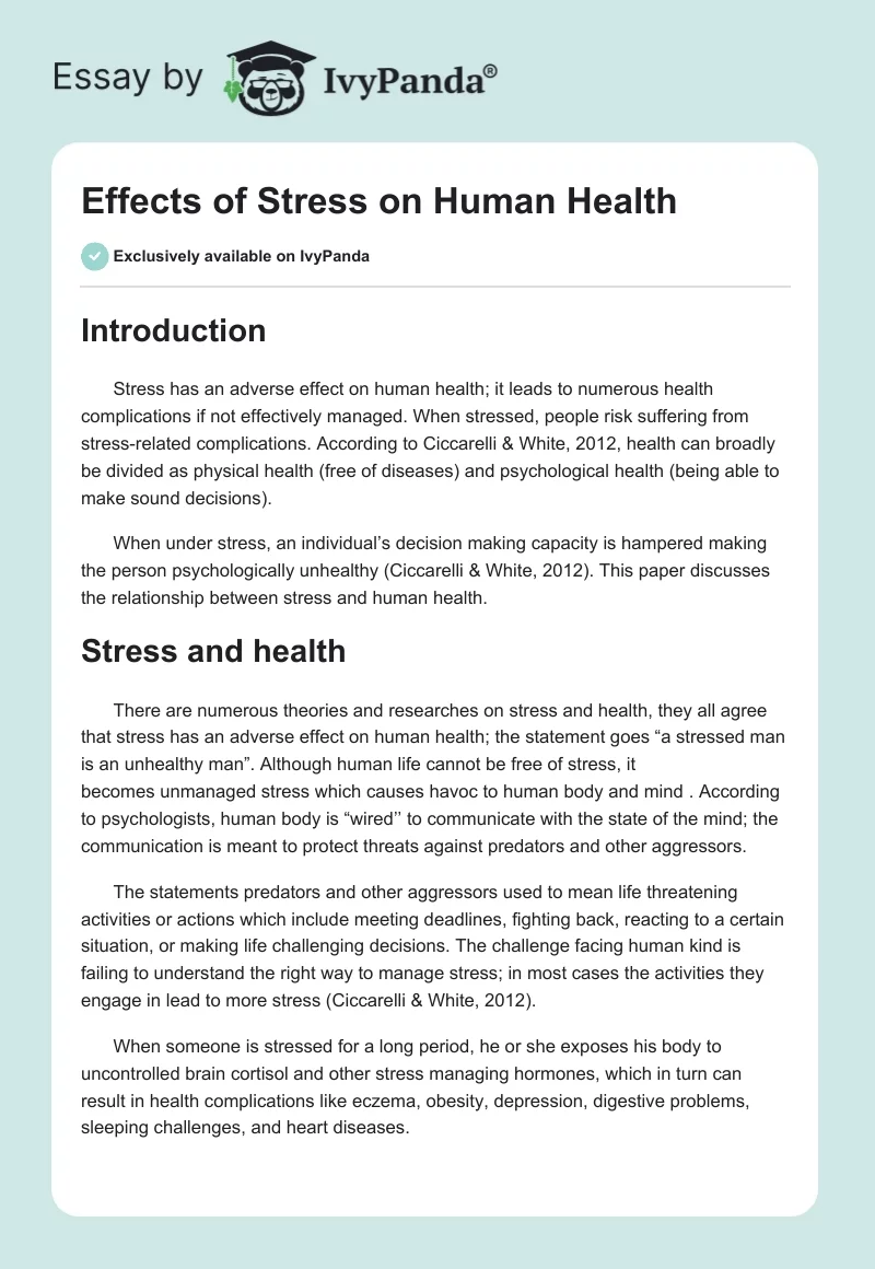 Effects of Stress on Human Health. Page 1