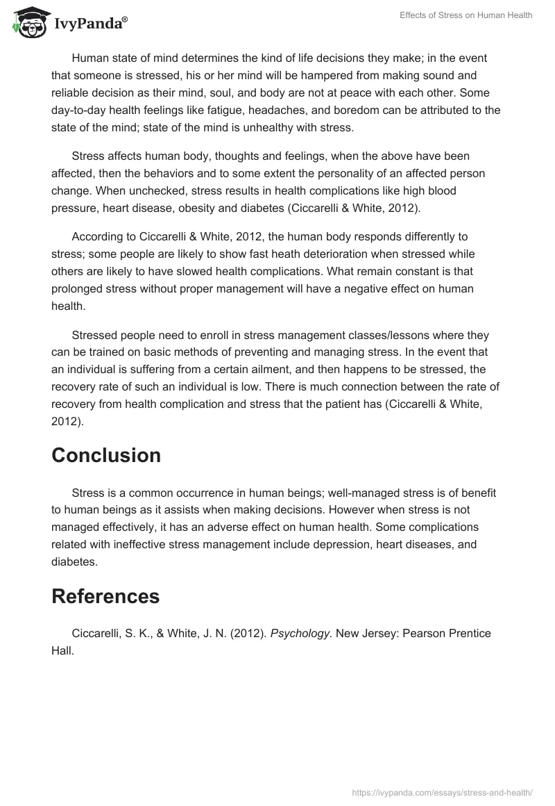 Effects of Stress on Human Health. Page 2