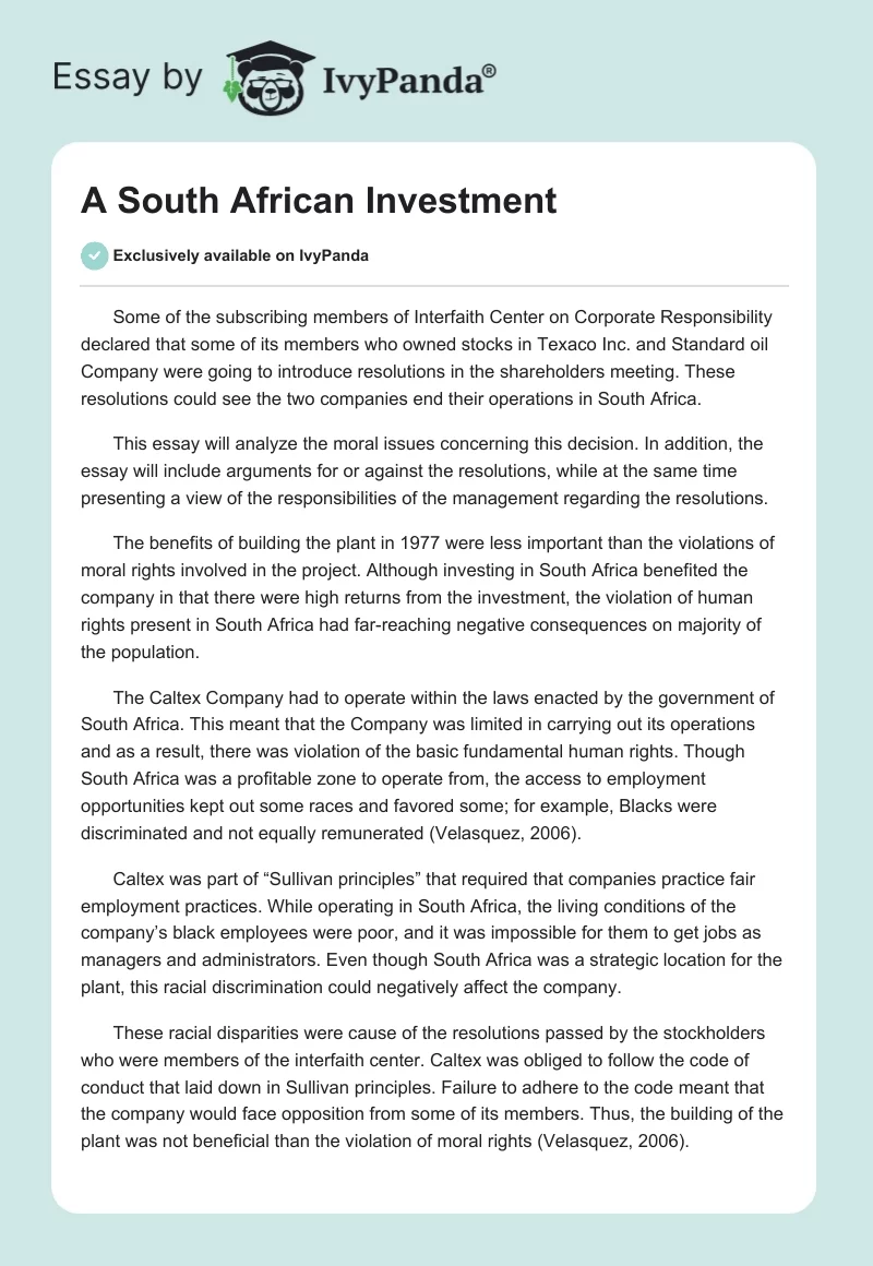 A South African Investment. Page 1