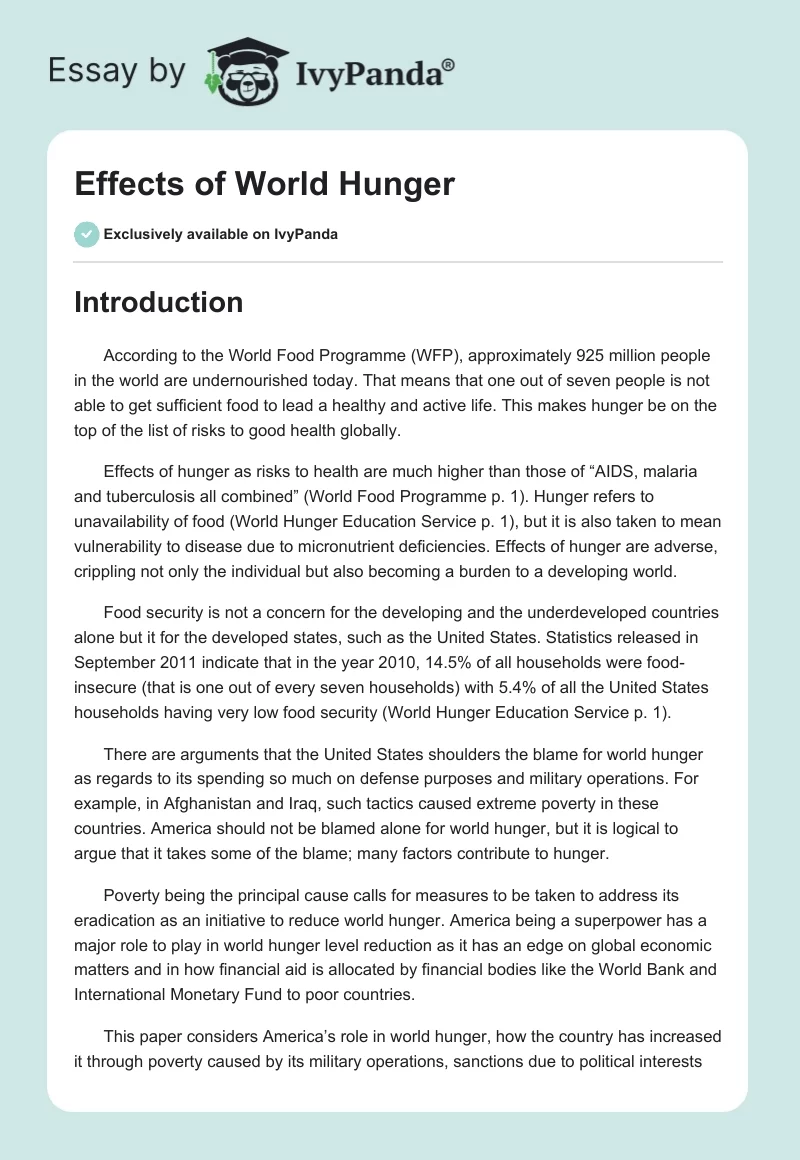 Effects of World Hunger. Page 1