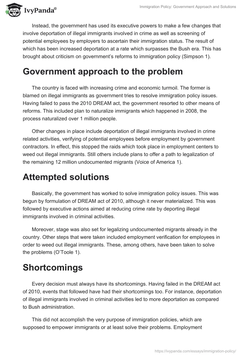 Immigration Policy: Government Approach and Solutions. Page 2
