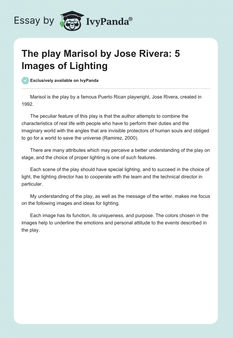 The play Marisol by Jose Rivera: 5 Images of Lighting. Page 1