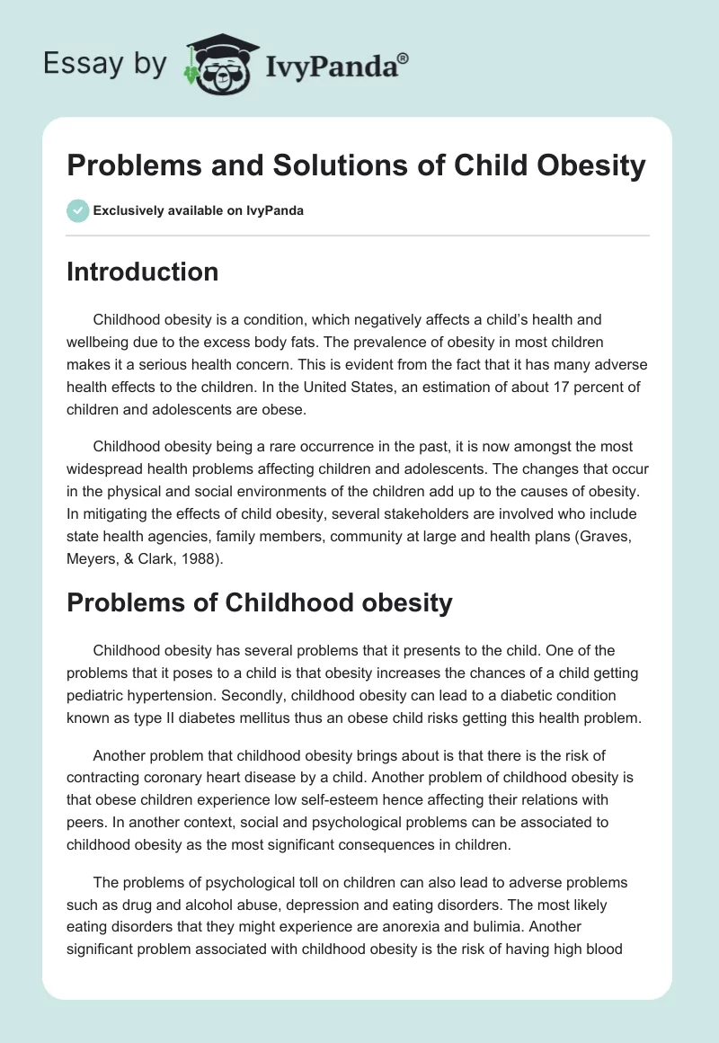 an essay about childhood obesity
