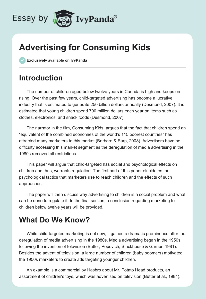 Advertising for Consuming Kids. Page 1