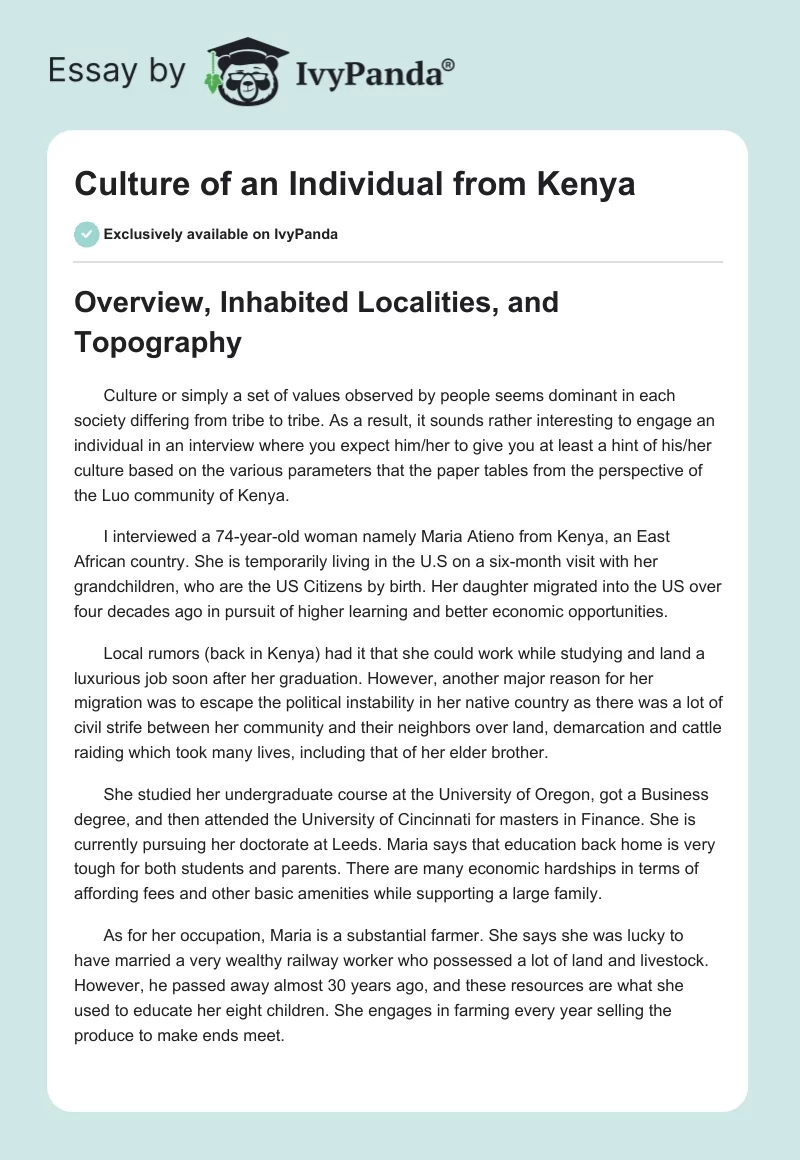 Culture of an Individual from Kenya. Page 1