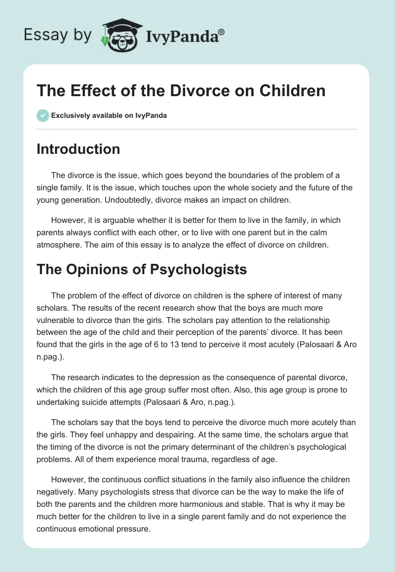 The Effect of the Divorce on Children. Page 1