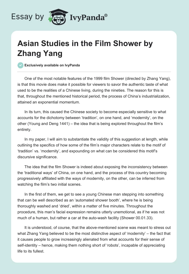 Asian Studies in the Film Shower by Zhang Yang. Page 1