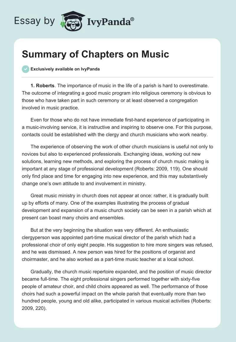 Summary of Chapters on Music. Page 1