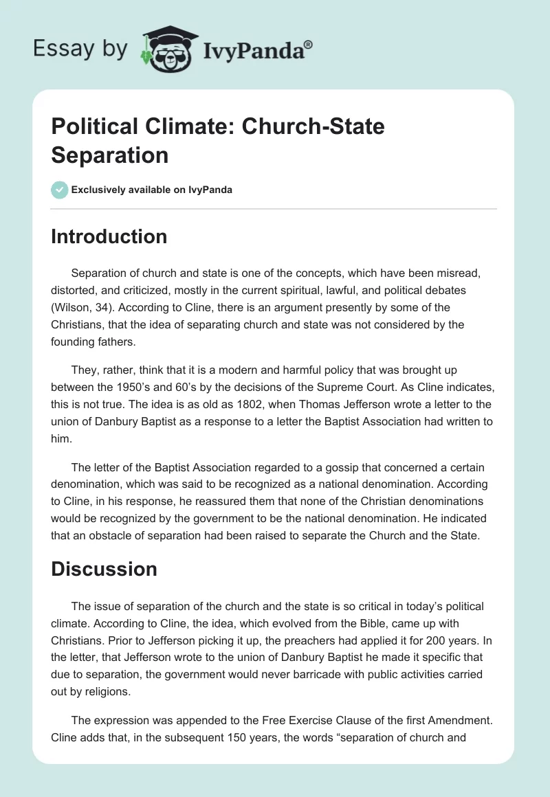 Political Climate: Church-State Separation. Page 1
