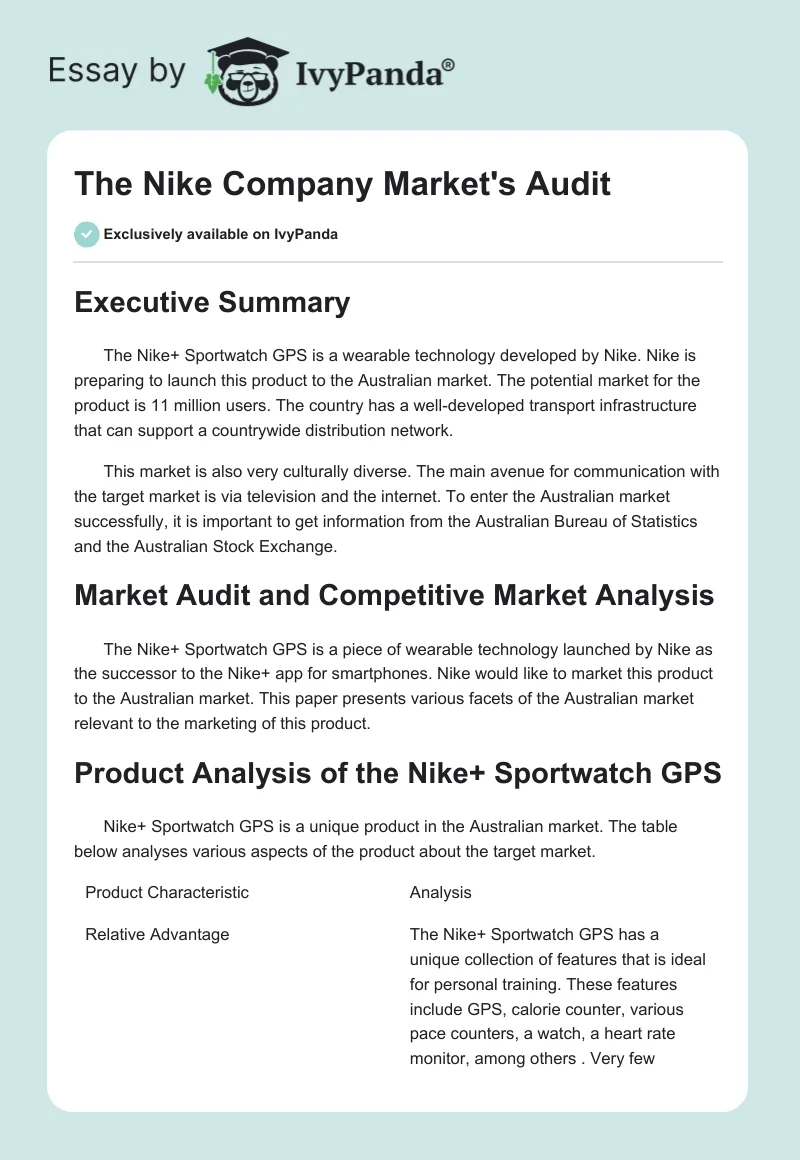 The Nike Company Market's Audit. Page 1