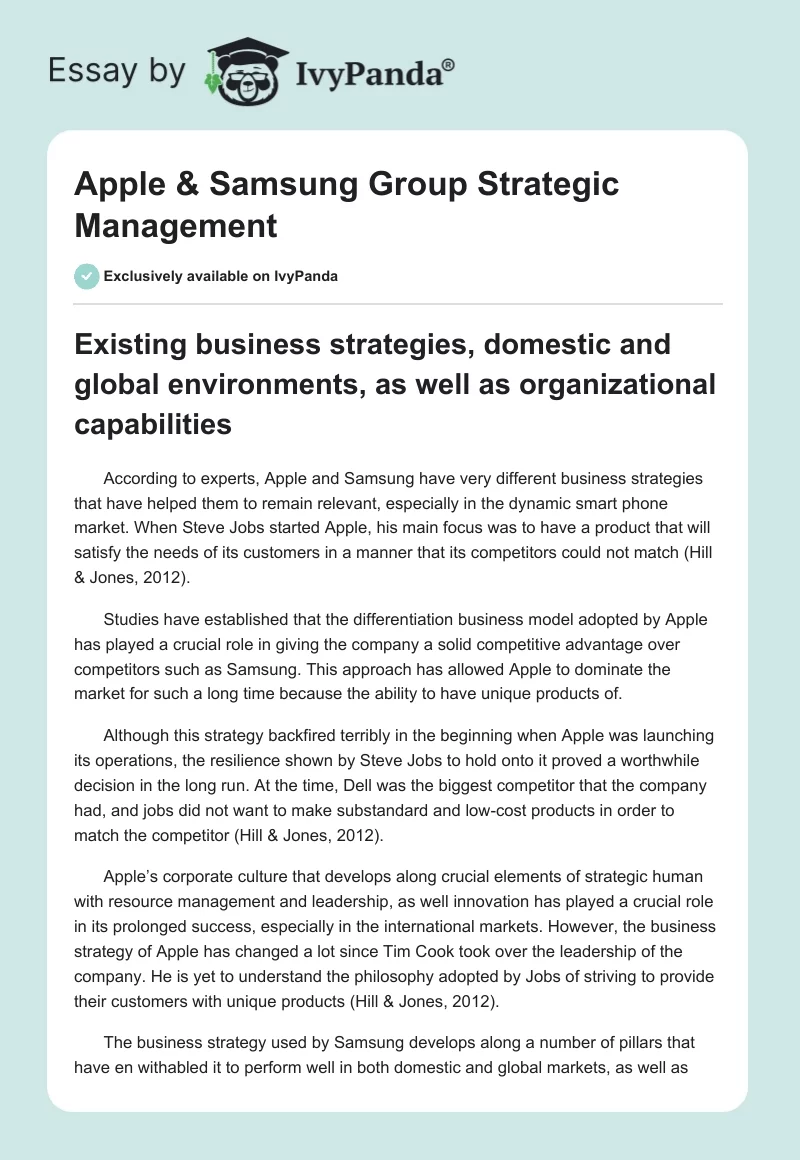 Apple & Samsung Group Strategic Management. Page 1