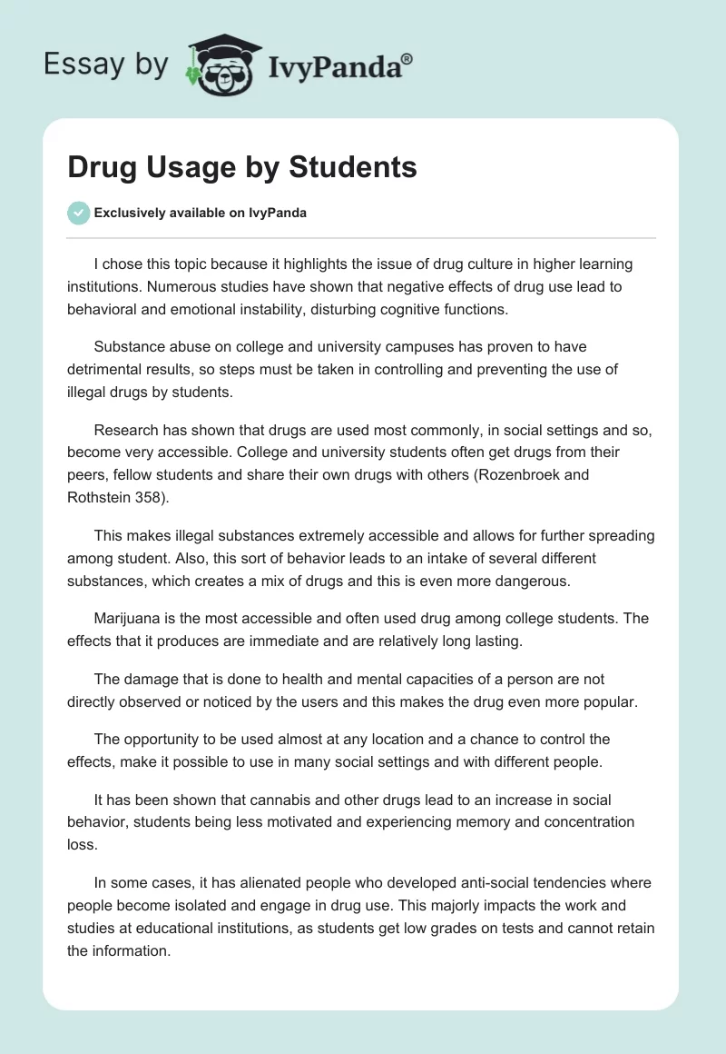 Drug Usage by Students. Page 1