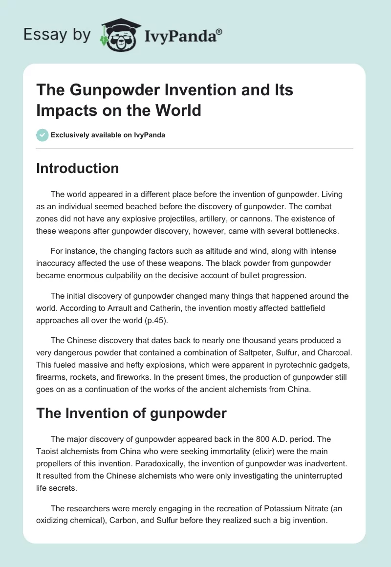 The Gunpowder Invention and Its Impacts on the World. Page 1