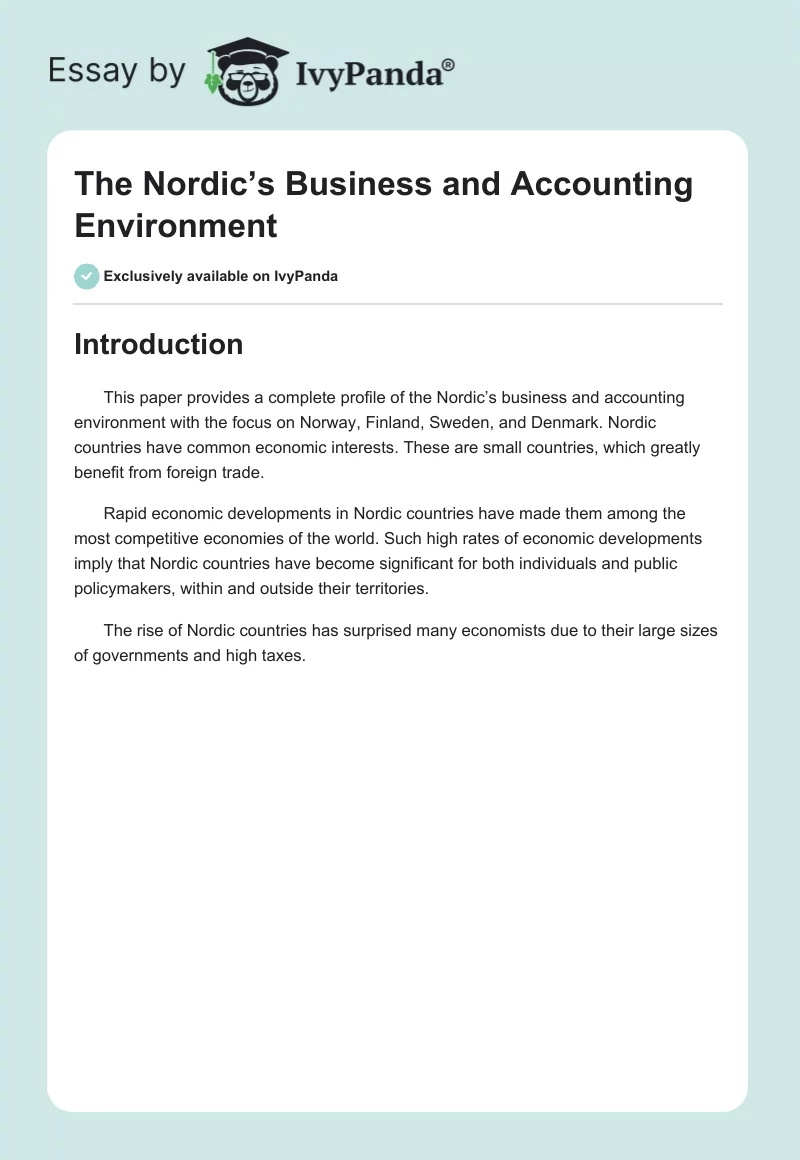 The Nordic’s Business and Accounting Environment. Page 1