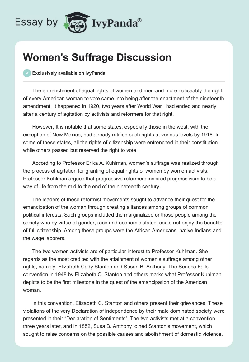 Women's Suffrage Discussion. Page 1