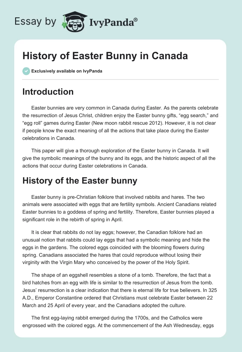 History of Easter Bunny in Canada. Page 1