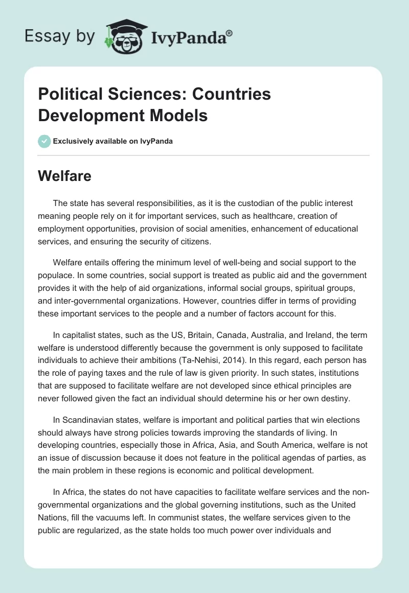 Political Sciences: Countries Development Models. Page 1