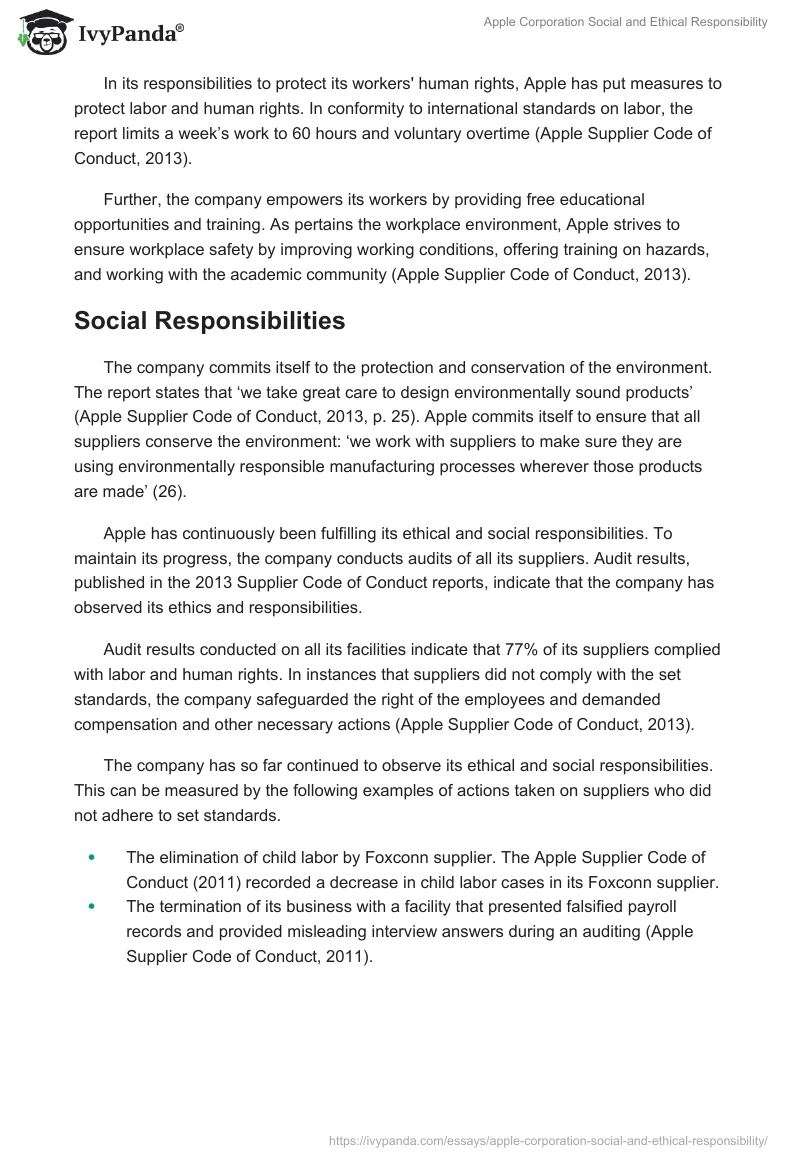 Apple Corporation Social and Ethical Responsibility. Page 2