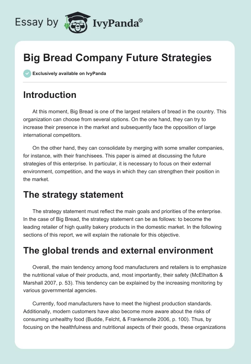 Big Bread Company Future Strategies. Page 1