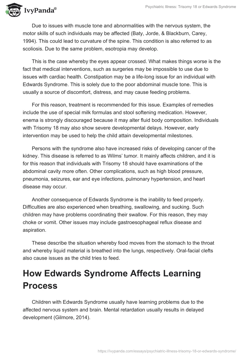 Psychiatric Illness: Trisomy 18 or Edwards Syndrome. Page 3