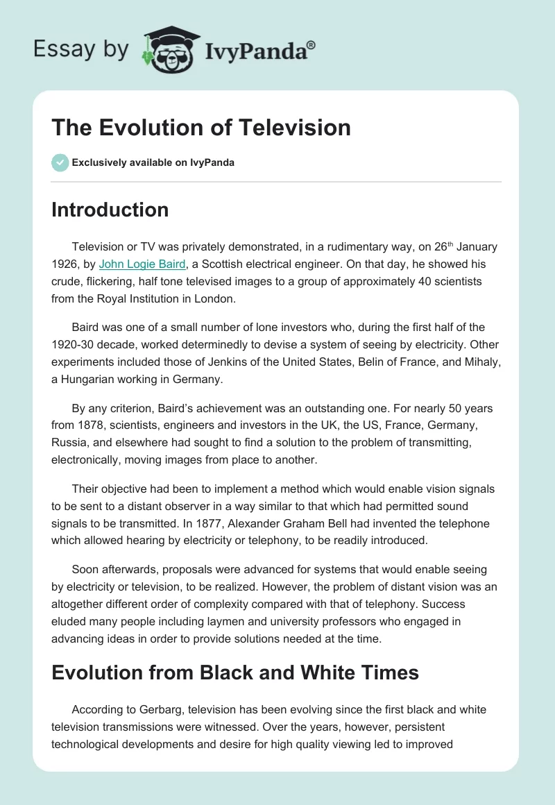 The Evolution of Television. Page 1