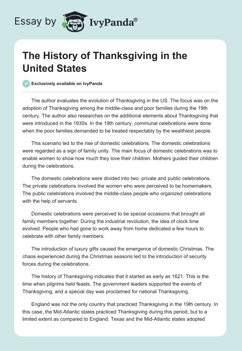 The History of Thanksgiving in the United States. Page 1
