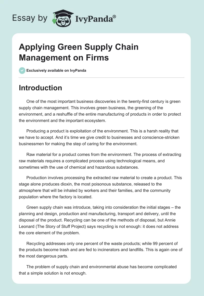 Applying Green Supply Chain Management on Firms. Page 1