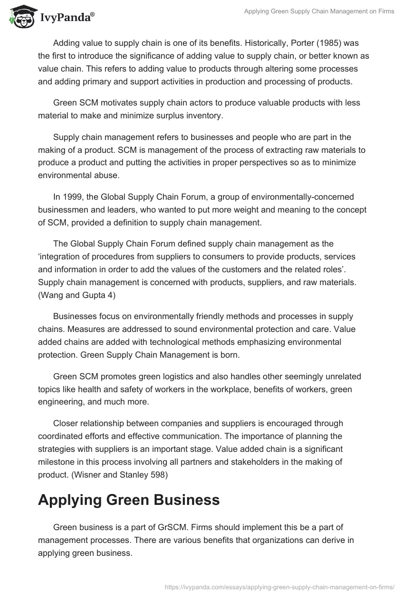Applying Green Supply Chain Management on Firms. Page 5
