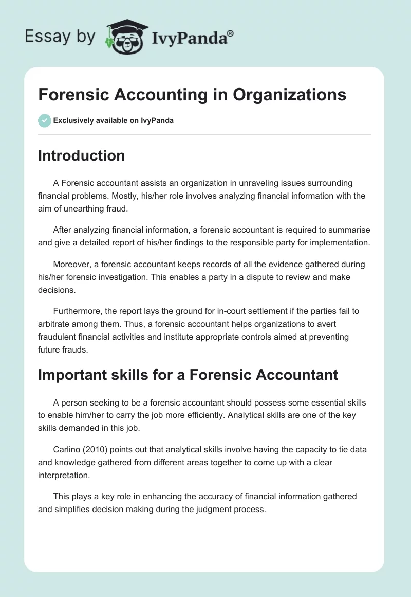 Forensic Accounting in Organizations. Page 1