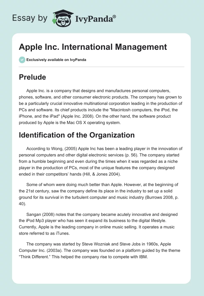 Apple Inc. International Management. Page 1