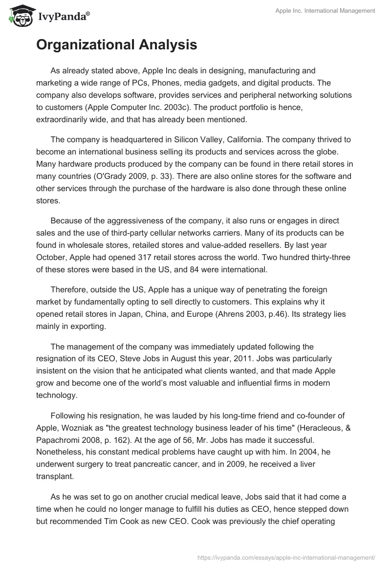Apple Inc. International Management. Page 5