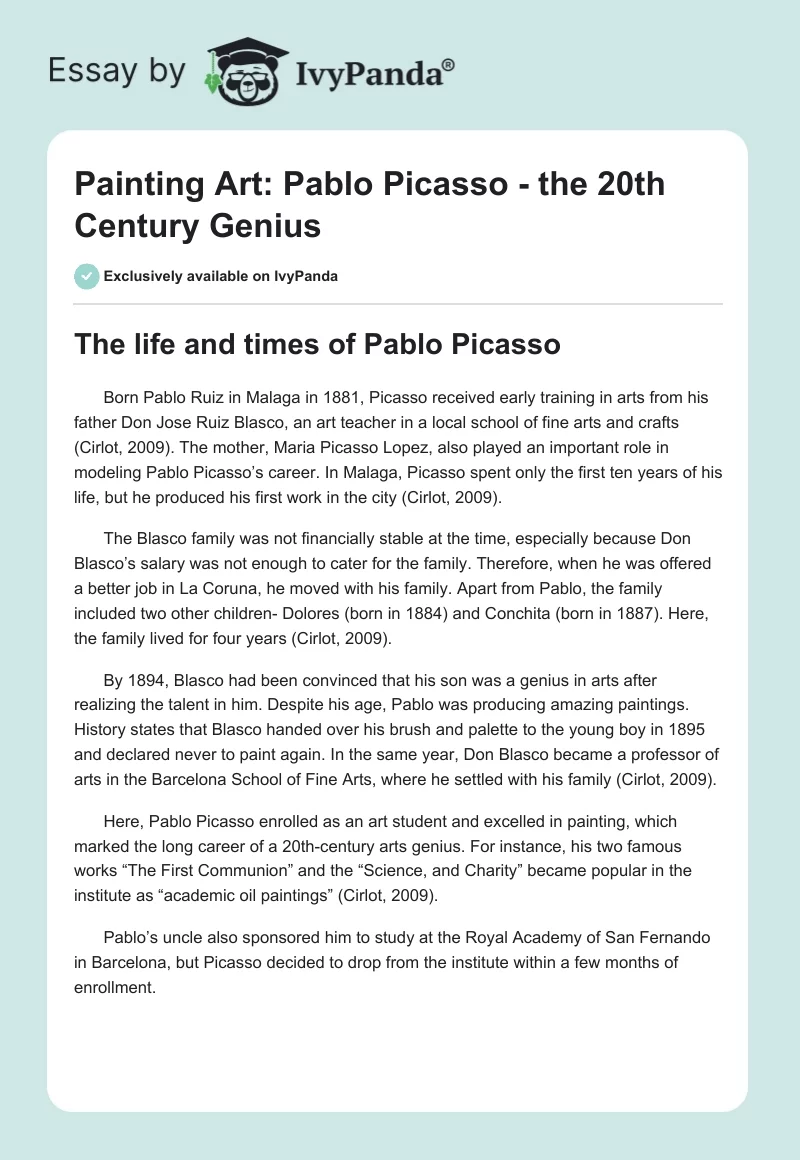 Painting Art: Pablo Picasso - the 20th Century Genius. Page 1