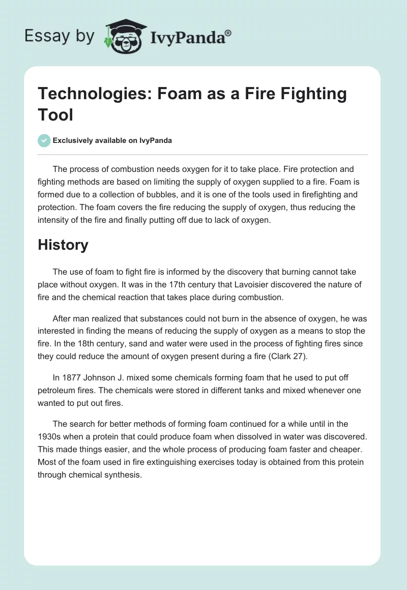 Technologies: Foam as a Fire Fighting Tool. Page 1