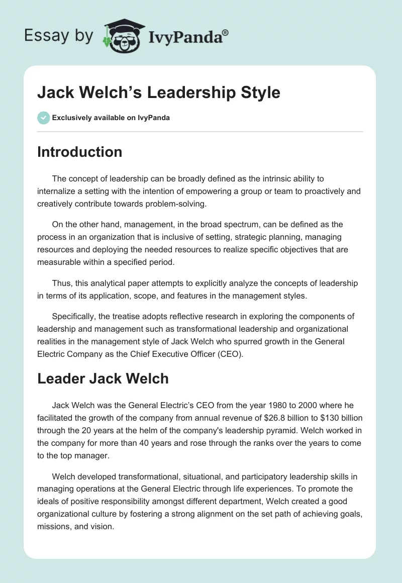 Jack Welch’s Leadership Style. Page 1
