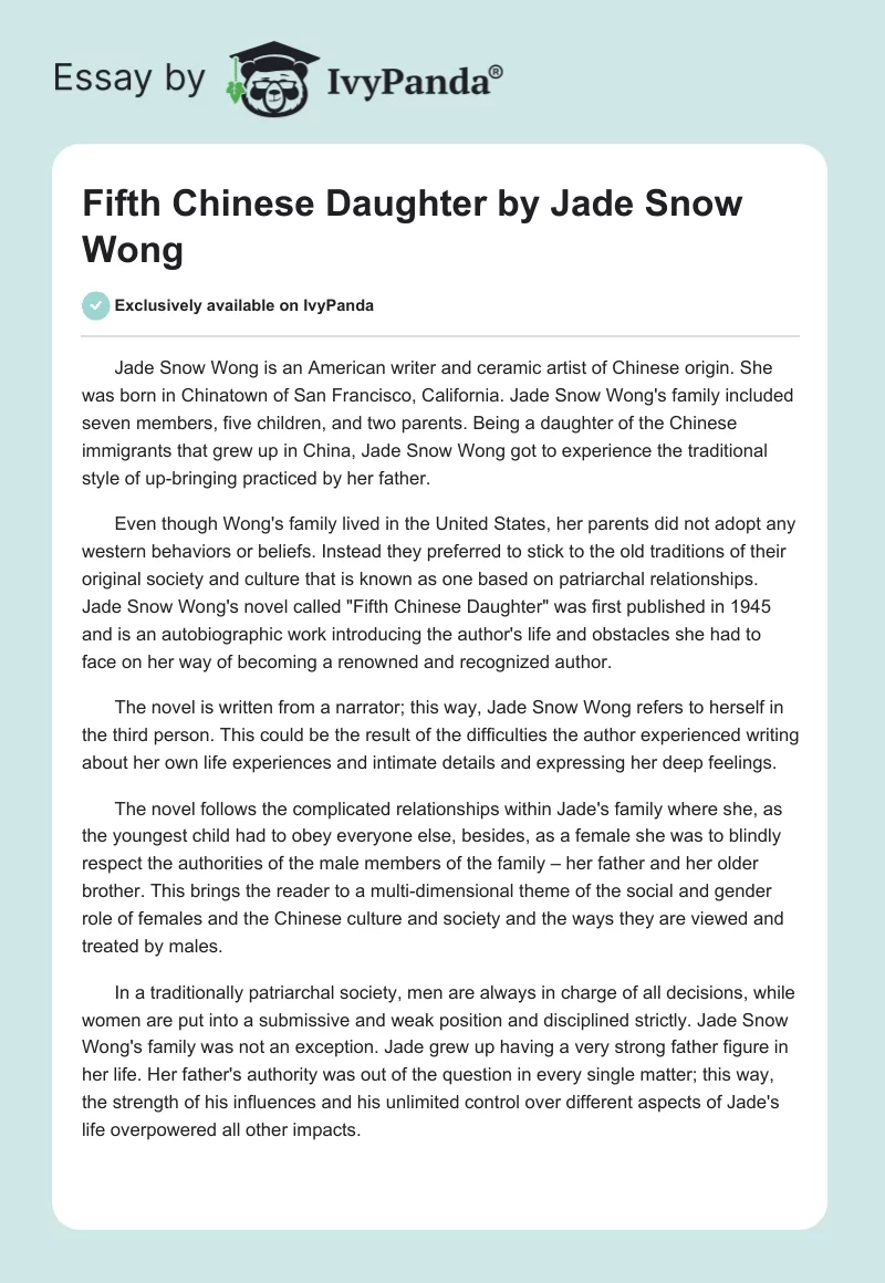 Fifth Chinese Daughter by Jade Snow Wong. Page 1