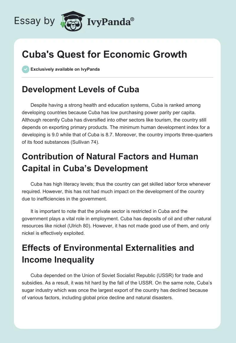 Cuba's Quest for Economic Growth. Page 1