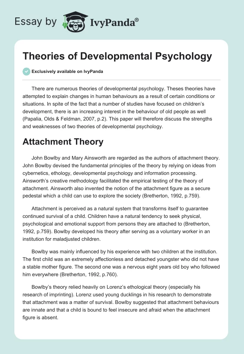 Theories of Developmental Psychology. Page 1