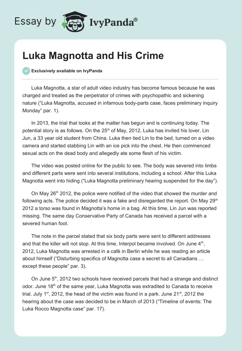 Luka Magnotta and His Crime. Page 1