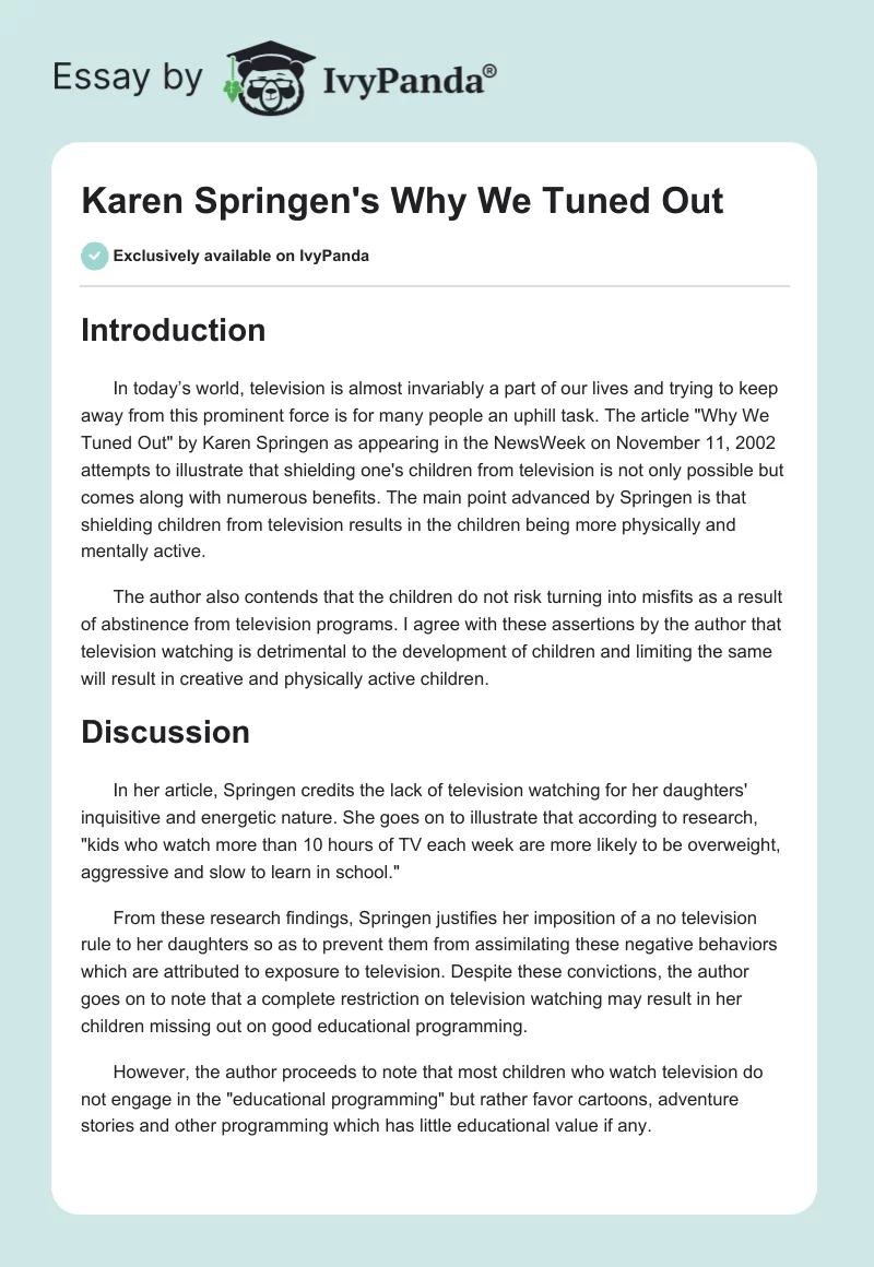 Karen Springen's "Why We Tuned Out". Page 1