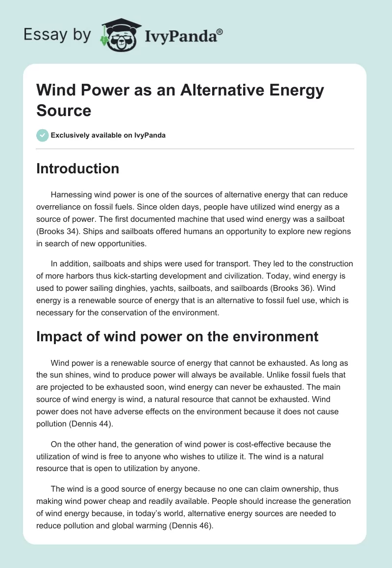 Wind Power as an Alternative Energy Source. Page 1