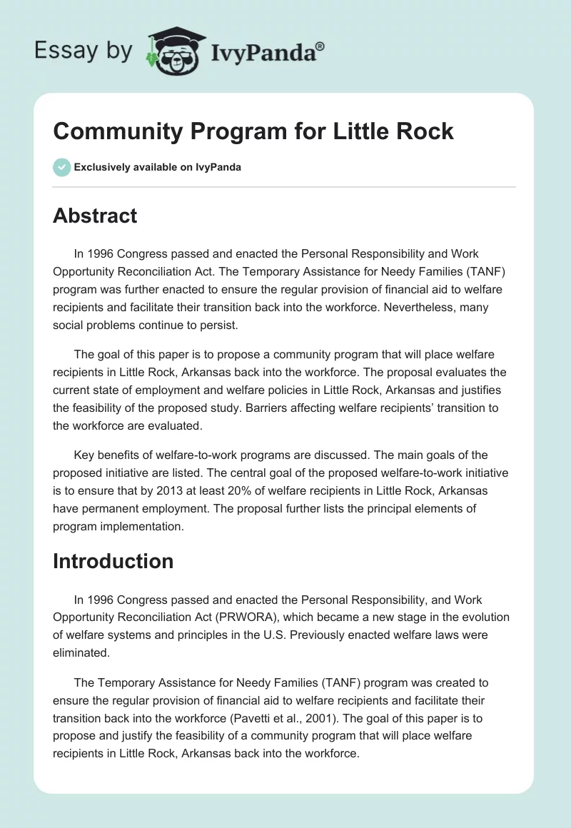 Community Program for Little Rock. Page 1